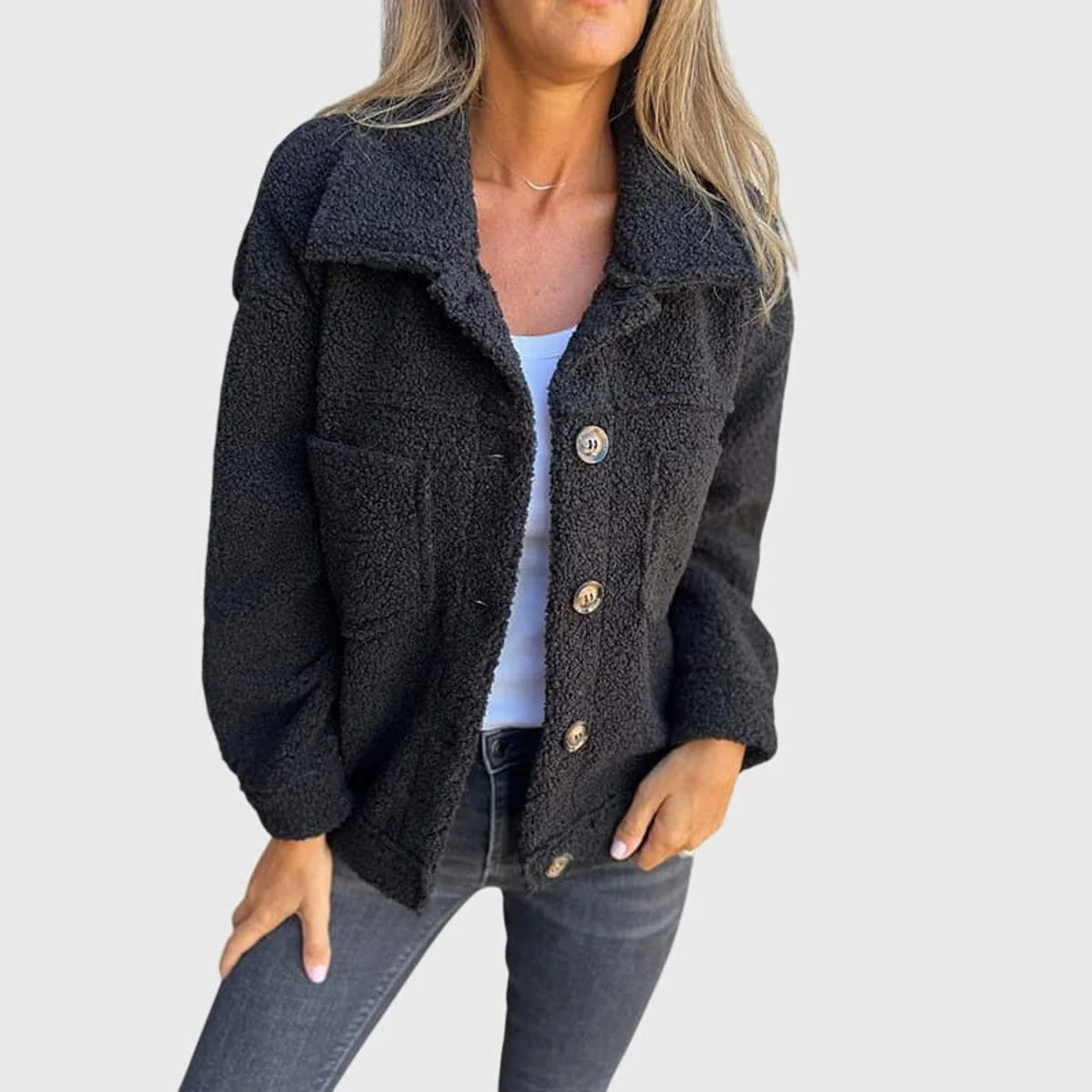 Women's Lambswool-Look Coat – Elegant One-Button Fit