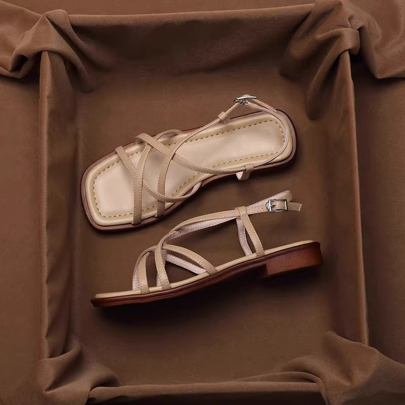 Retro Open-Toe Women's Sandals – Elegant Crossed Straps