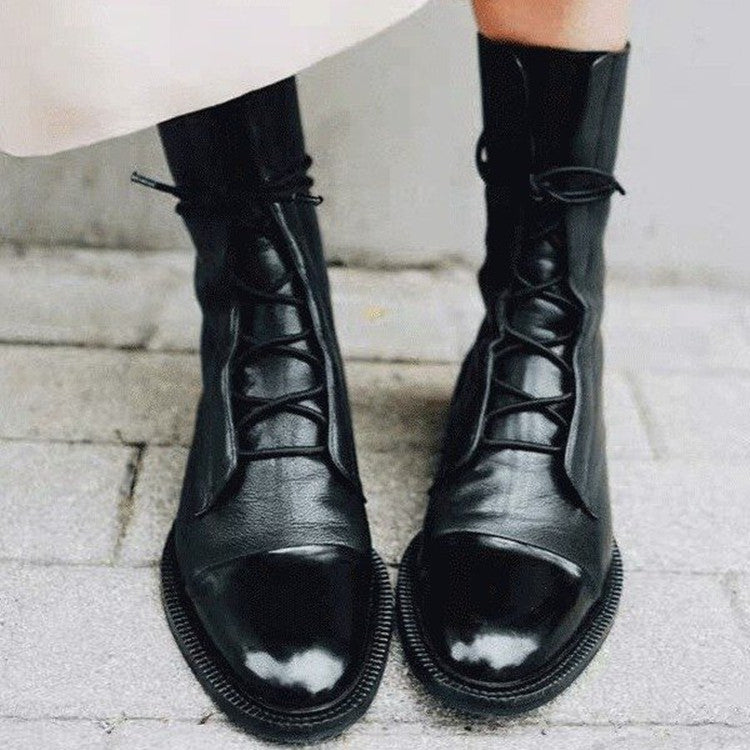 Women's Textured Leather Boot – Elegant Patent Toe