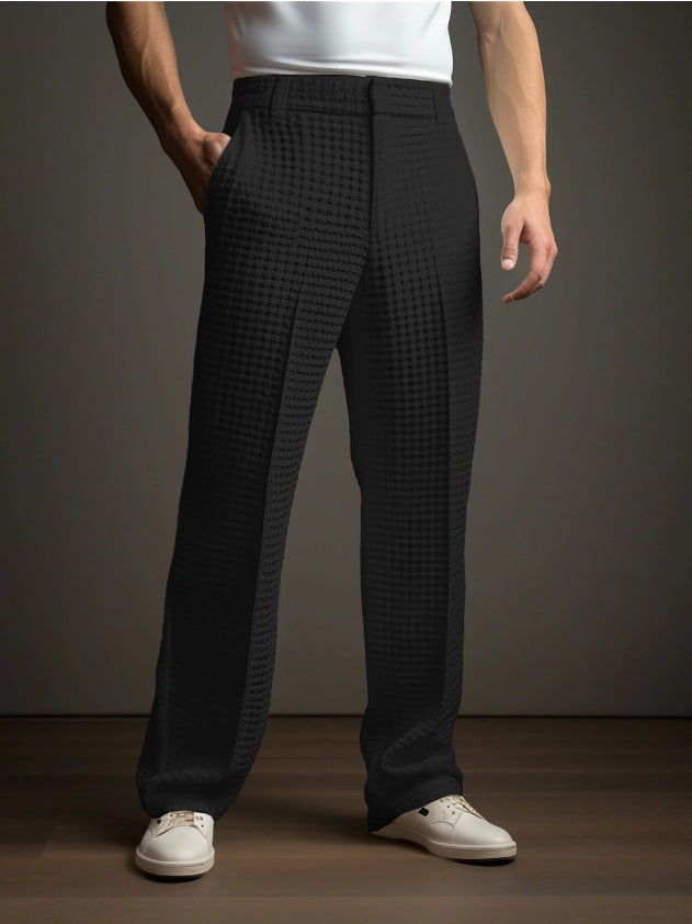 Men's Straight-Leg Trousers - Structured Waffle Texture