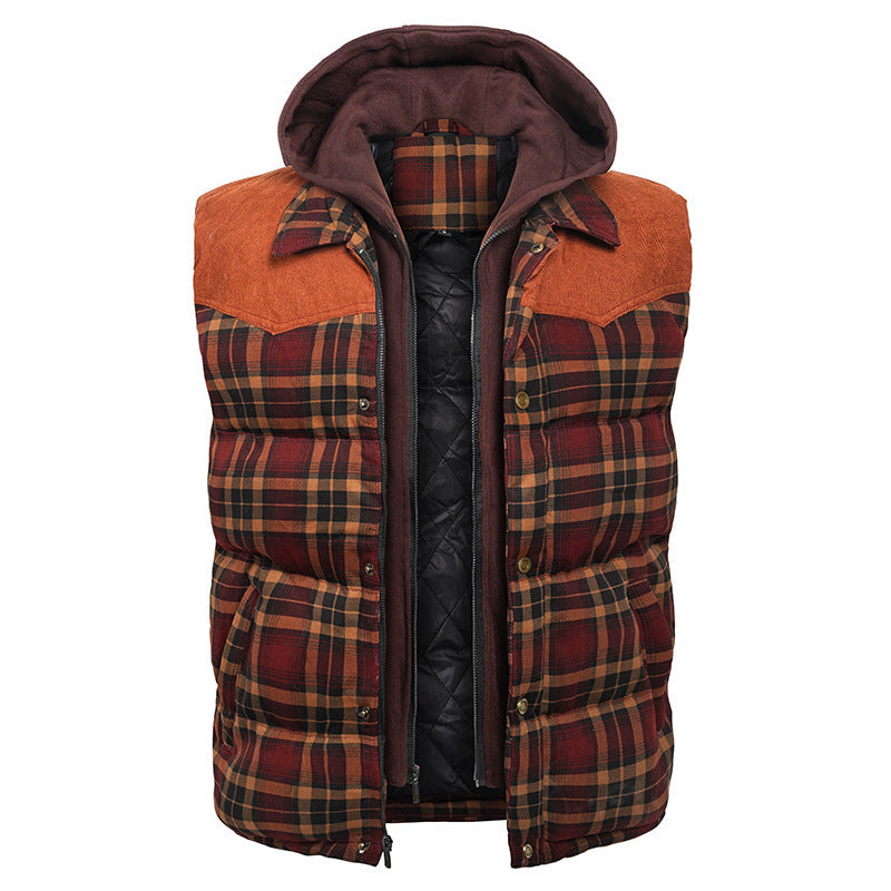 Men's Hooded Cotton Vest – Classic Tartan Pattern