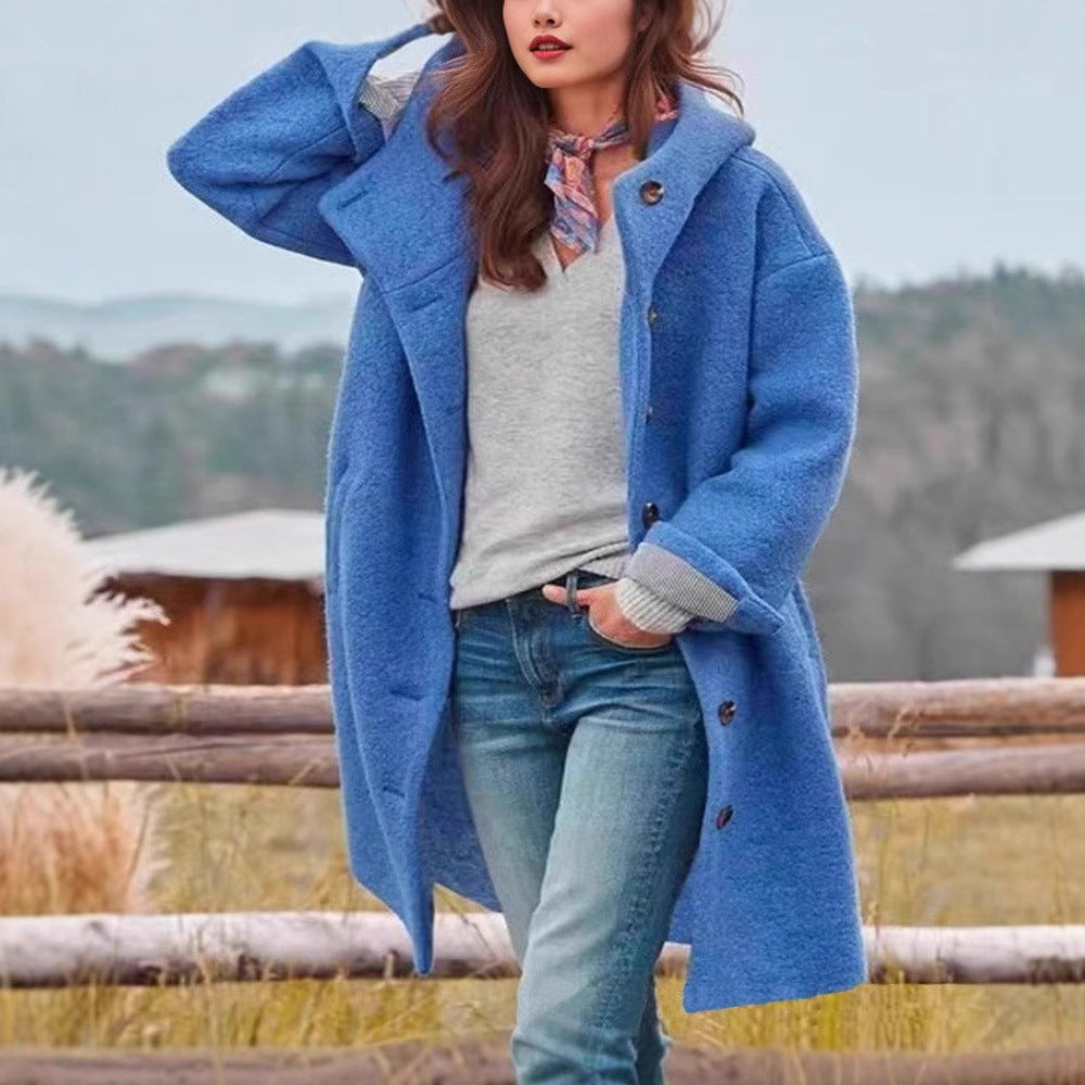 Women's Long Coat – Relaxed Fit, Notched Lapel