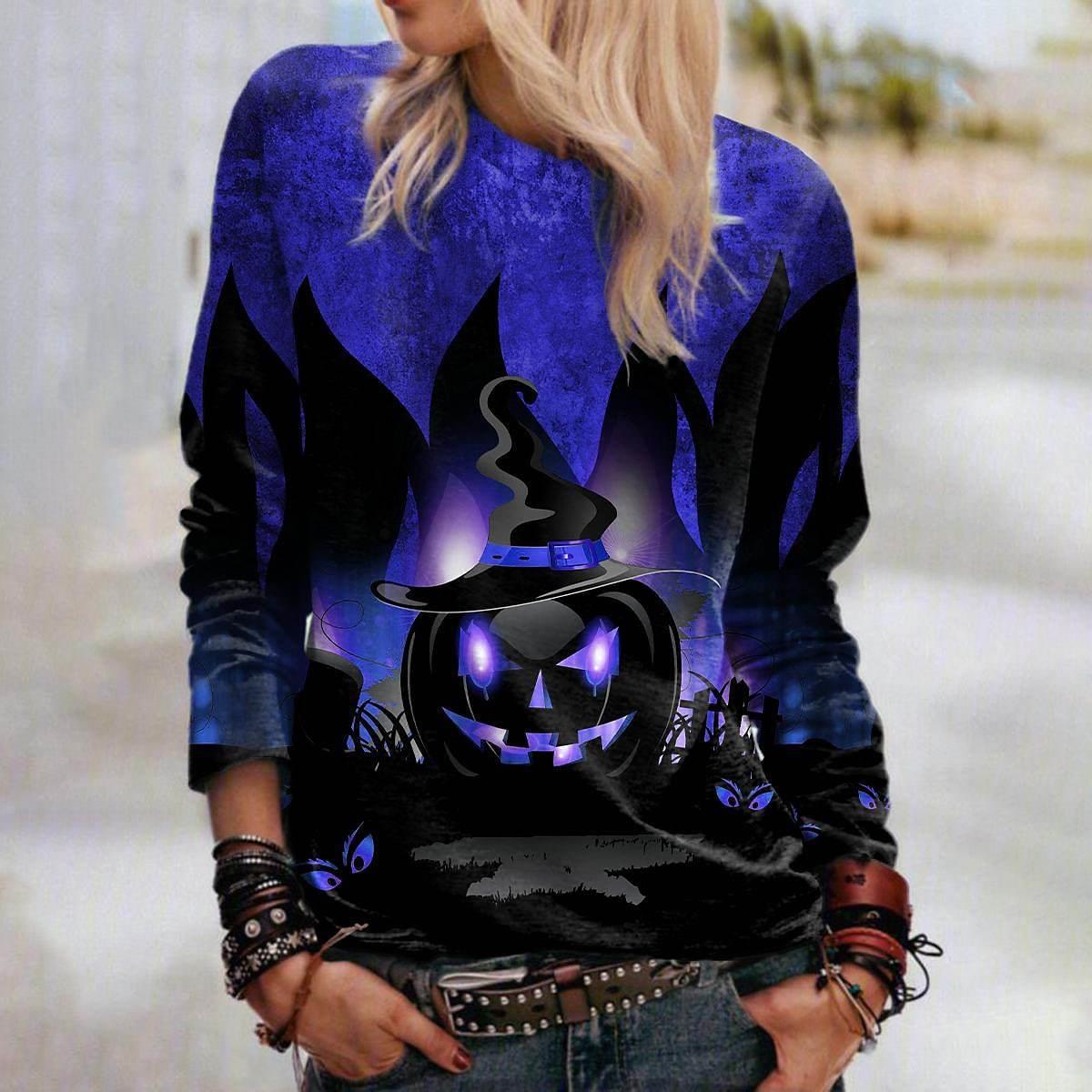 Women's Halloween Sweatshirt with 3D Design - Relaxed Casual Fit