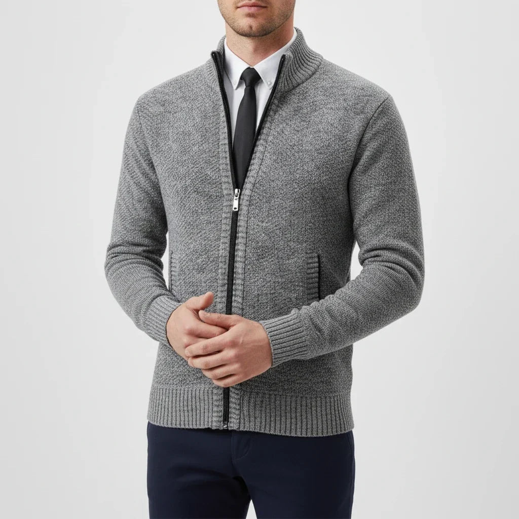 Men's Cotton Cardigan – Stand Collar, Relaxed Fit