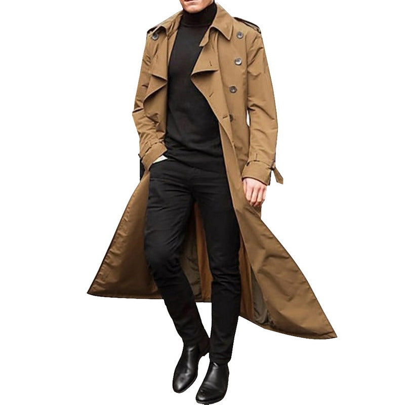 Men's Long Coat – Classic Double-Breasted Trench