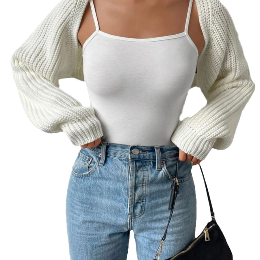 Women's Wool-Blend Sweater – Cropped Fit with Balloon Sleeves