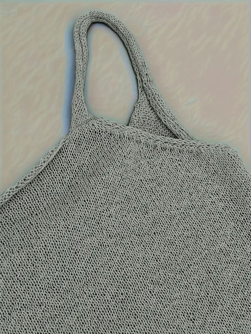 Women's Mini Knit Dress – Thin Straps and Open Back