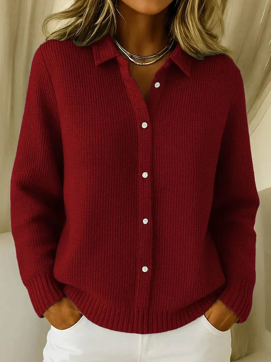 Women's Textured Knit Cardigan – Buttoned Shirt Collar