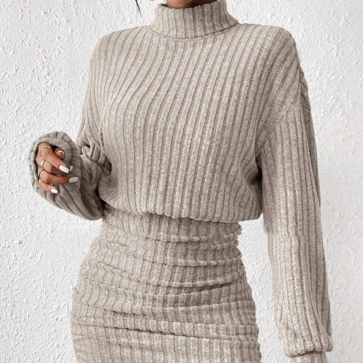 Women's Ribbed Knit Set – Long Sleeve, Mock Neck