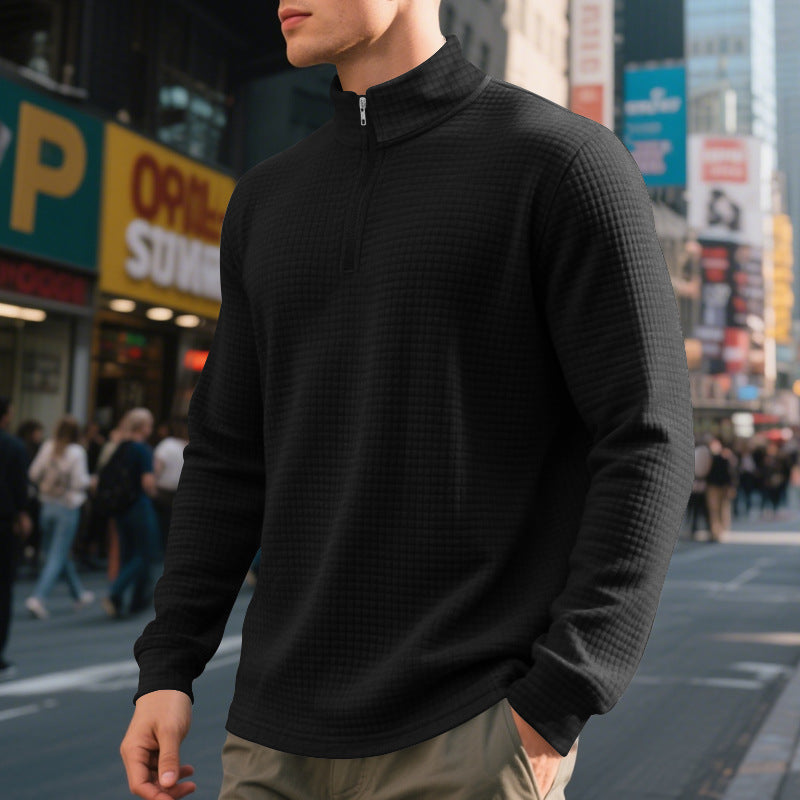 Men's Half-Zip High-Neck Sweatshirt – Jacquard Pattern