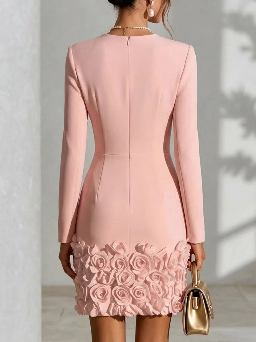 Women's Floral Embossed Sheath Dress – Slim A-Line Fit, 3D Detail