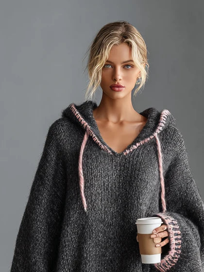 Women's Knit Hooded Sweater – Slim Fit with Contrast Finish