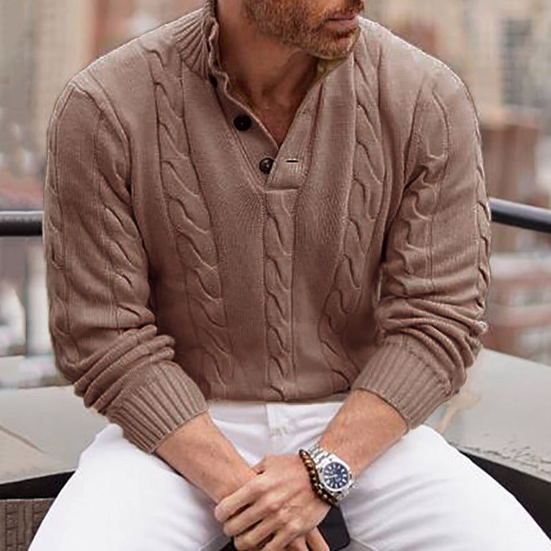 Men's Stand-Up Collar Sweater – Slim Knit and Ribbed Finishes