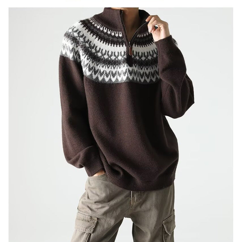 Men's Retro Zippered-Neck Sweater – Casual Knitwear