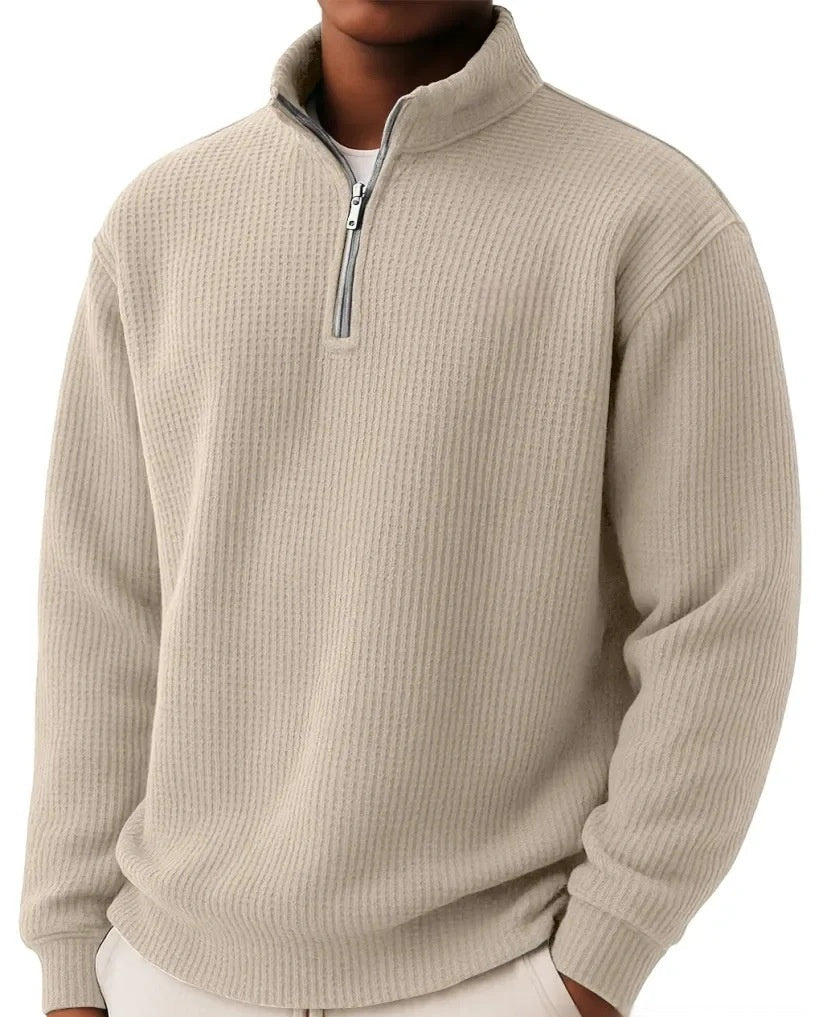 Men's Waffle Knitwear Sweatshirt – Relaxed-Fit Half-Zip