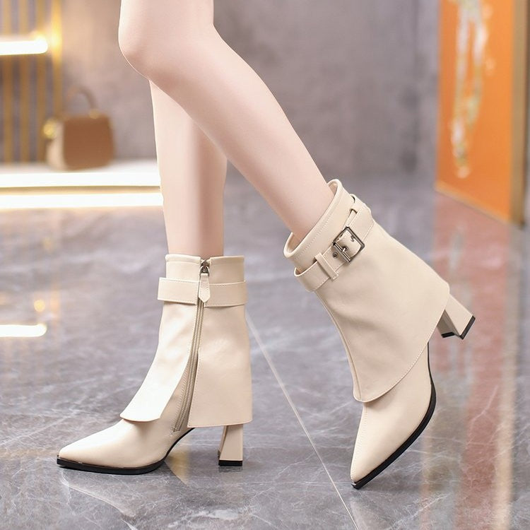 Women's Heeled Boots – Pointed Mid-Calf Shaft with an Elegant Finish