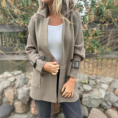 Women's Mid-Length Knitwear Coat – Textured Flared Sleeves