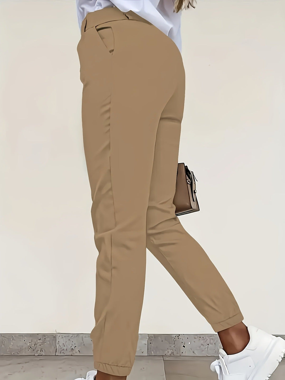 Women's High-Waisted Slim Trousers - Corduroy Cropped Fit
