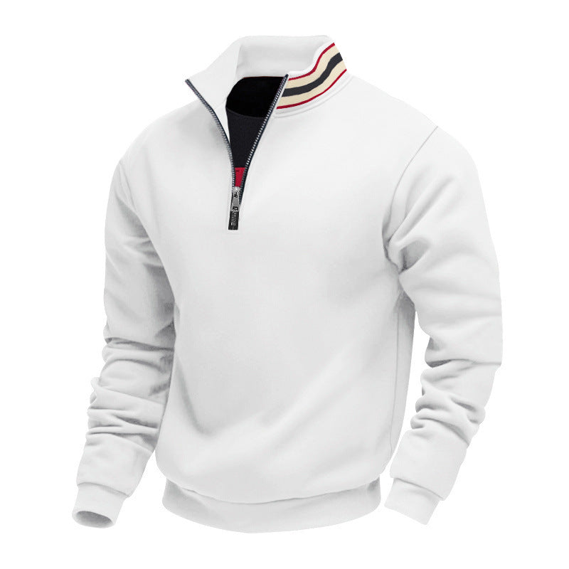 Men's Zippered Funnel-Neck Sweater – Relaxed Fit with Fleece Interior
