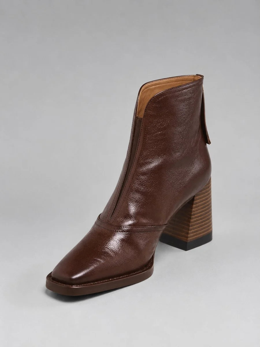 Women's Square-Toe Ankle Boots - Faux-leather shaft and block heel