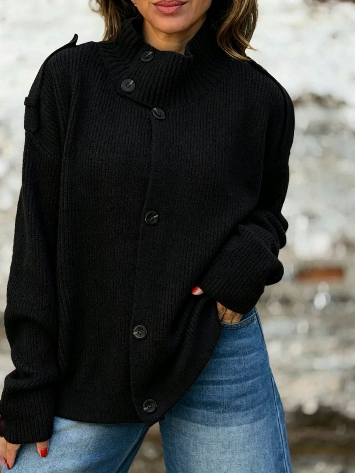 Women's Knitwear Cardigan – High Neck Straight Fit