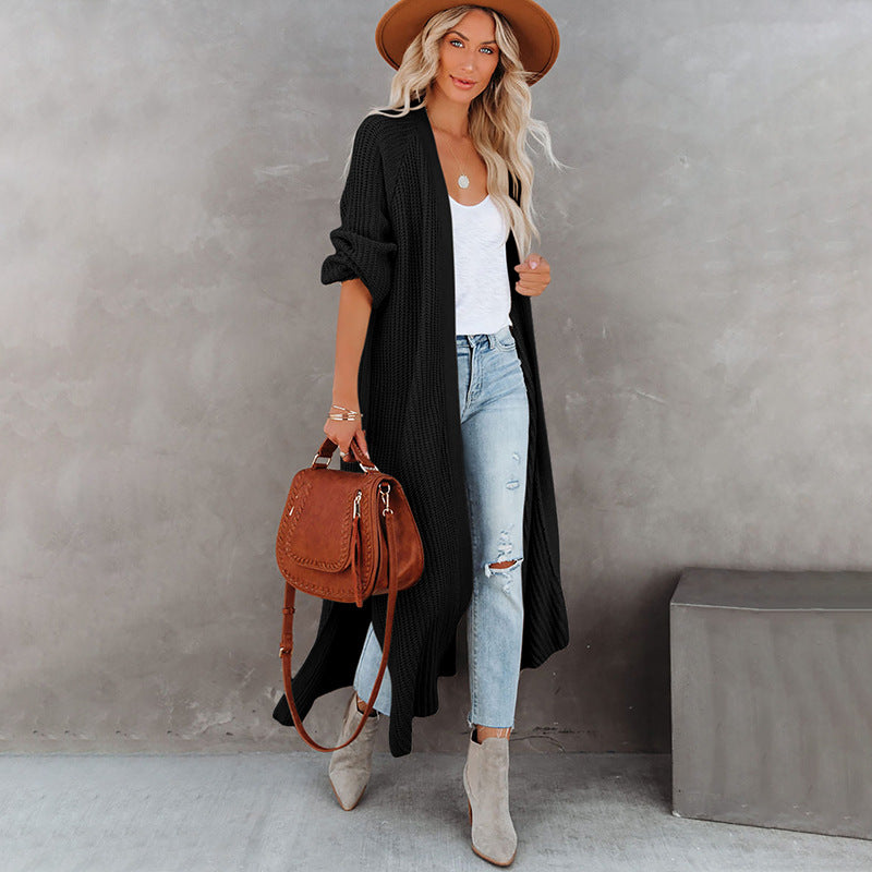 Women's Long Knit Cardigan - Open Relaxed Fit