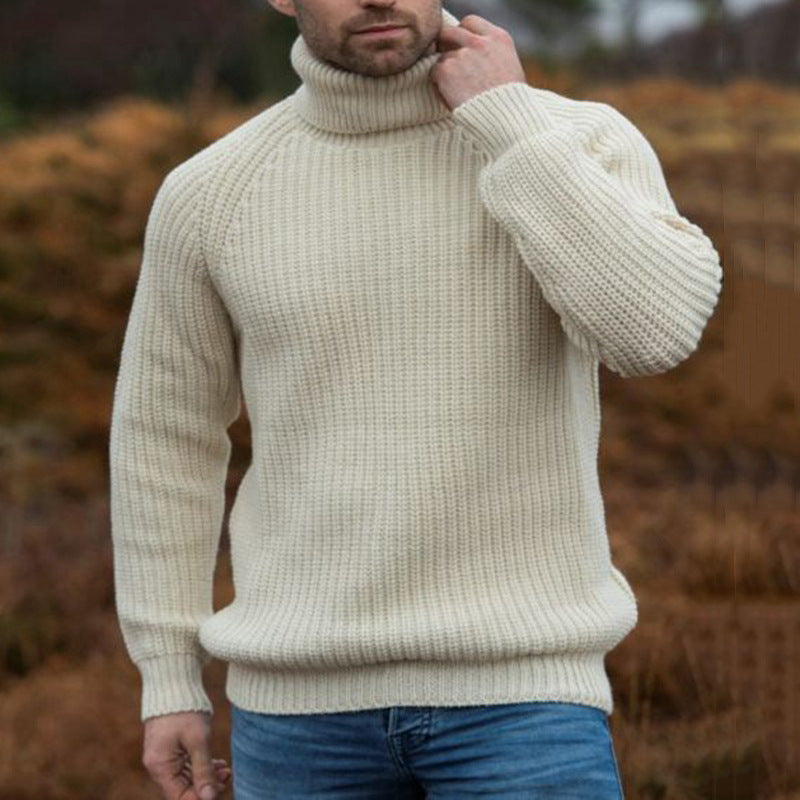 Men's Turtleneck Sweater - Loose-Fit Ribbed Knit