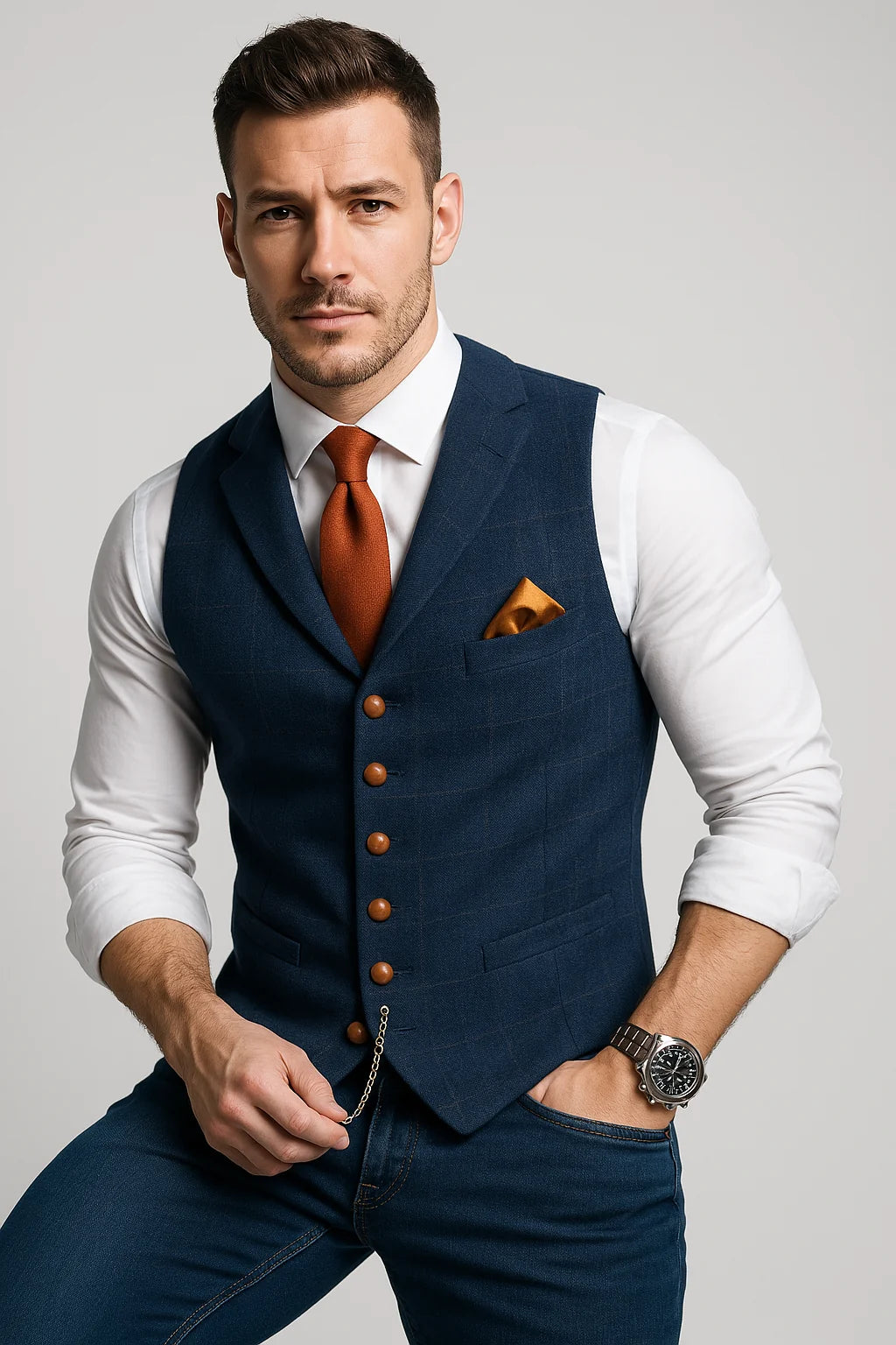 Men's Slim Checkered Vest – Elegant Notched Collar