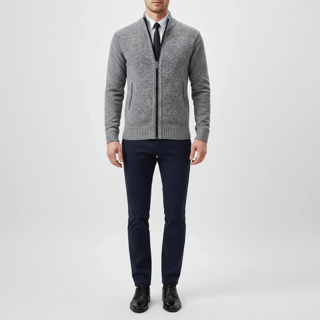 Men's Cotton Cardigan – Stand Collar, Relaxed Fit