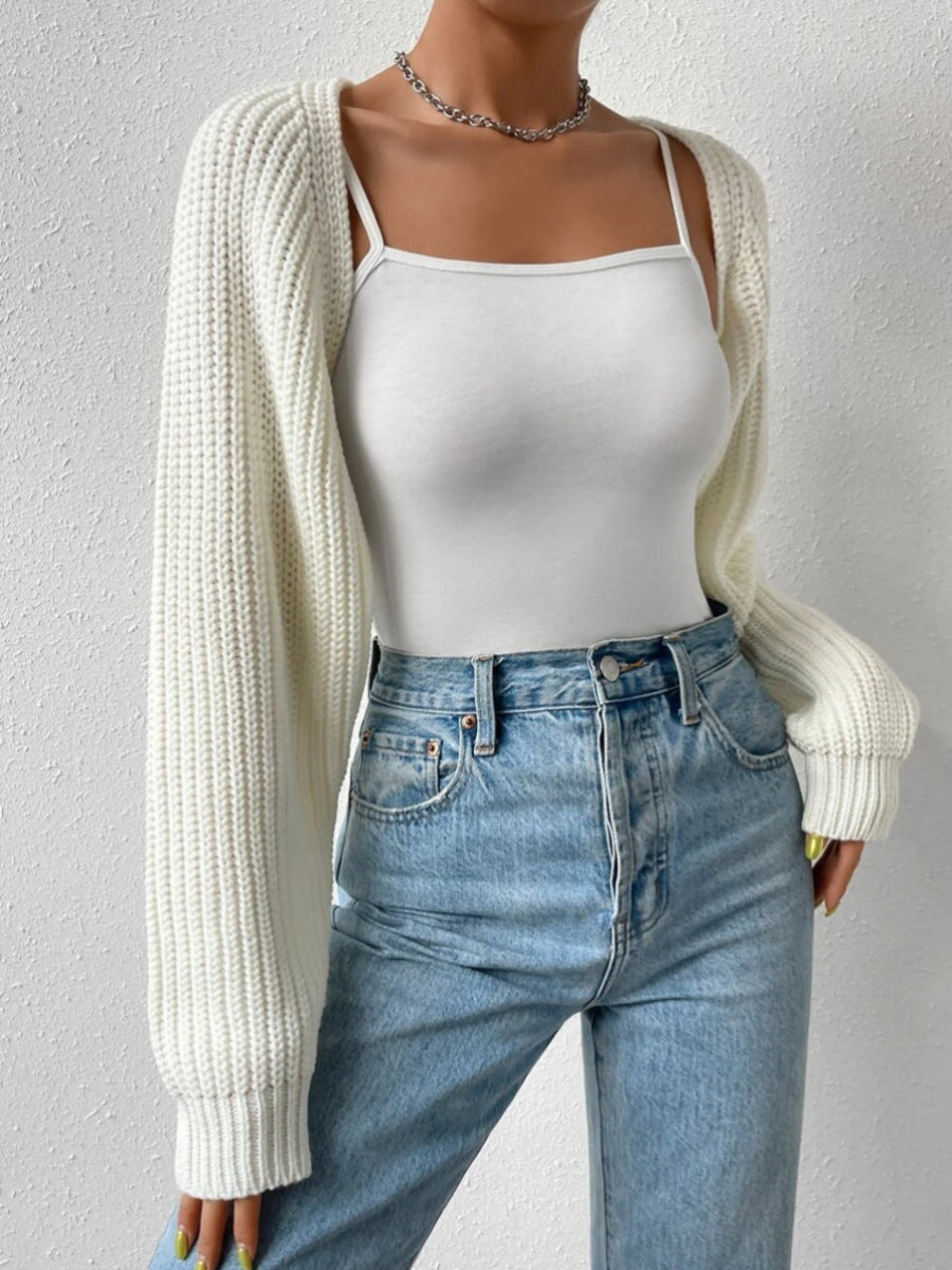 Women's Wool-Blend Sweater – Cropped Fit with Balloon Sleeves