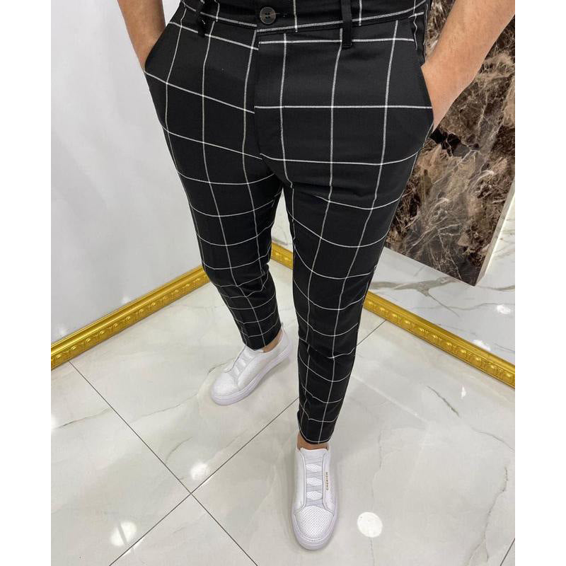 Men's Checked Cotton Trousers – Tapered Fit
