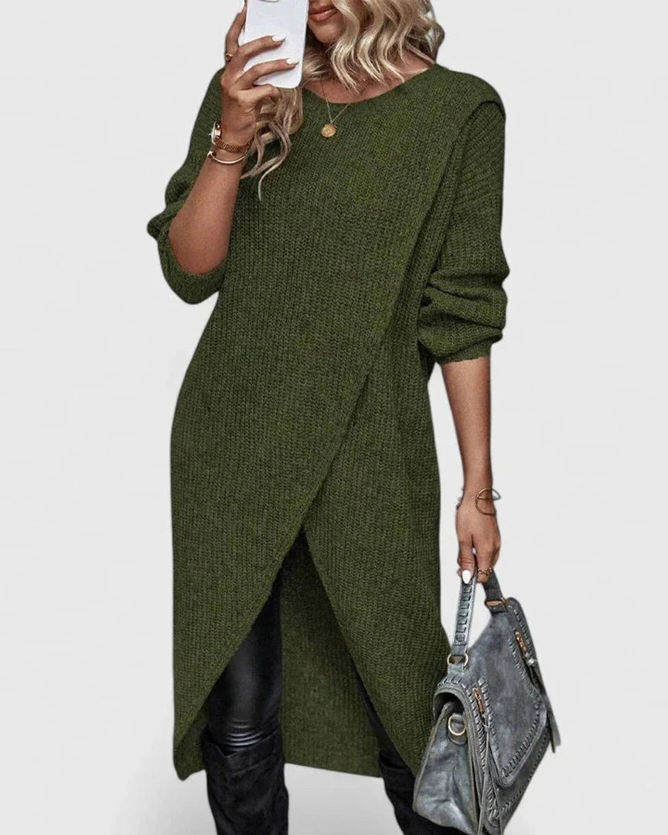 Women's Midi Knit Dress – Fitted Wrap Silhouette
