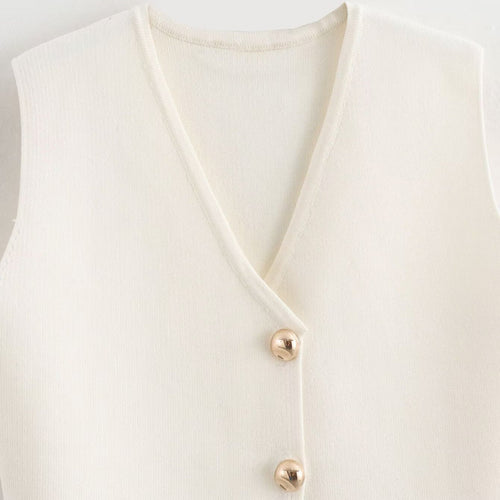 Women's Knit Vest – Buttoned Sleeveless Cardigan