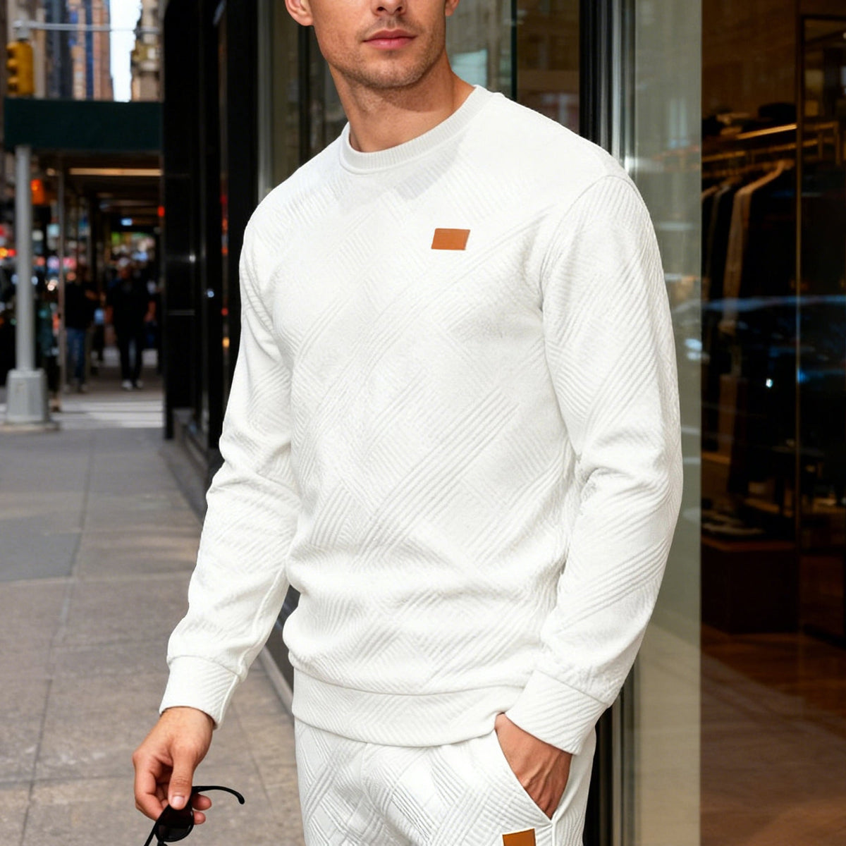 Men's Textured Crew-Neck Sweatshirt – Relaxed Fit