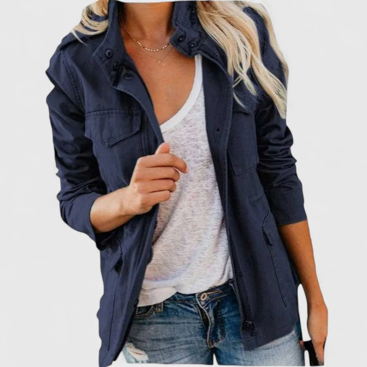 Women's Cropped Cotton Jacket - Fitted design with notched lapel