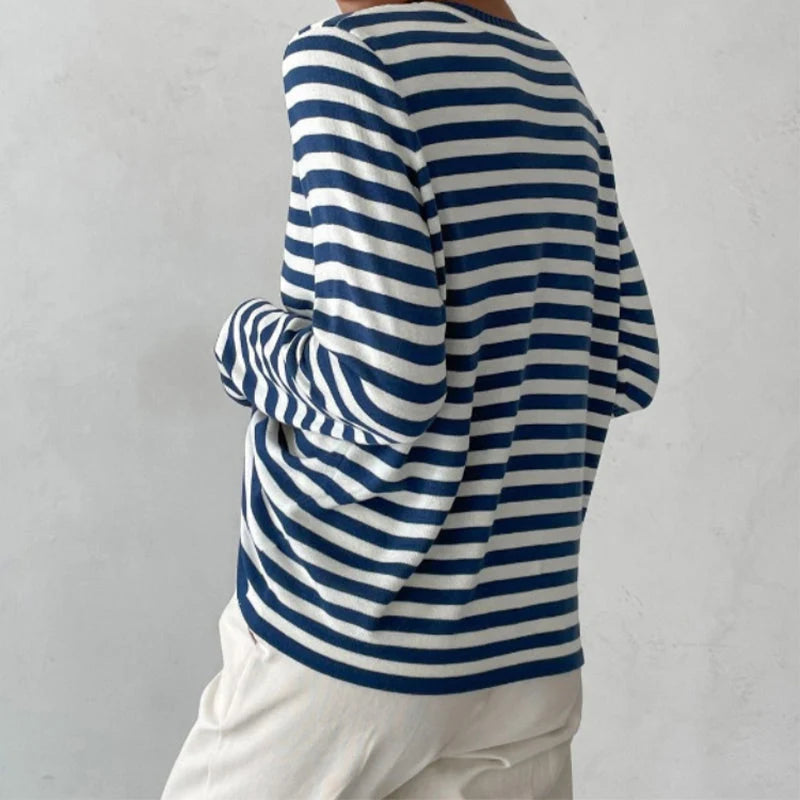 Women's Striped Knit Sweater – Relaxed Fit, Long Sleeves