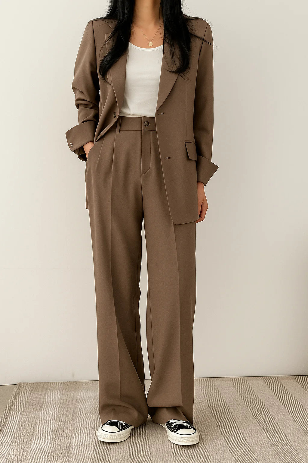 Women's Two-Piece Suit Set – Relaxed Blazer and Wide-Leg Trousers