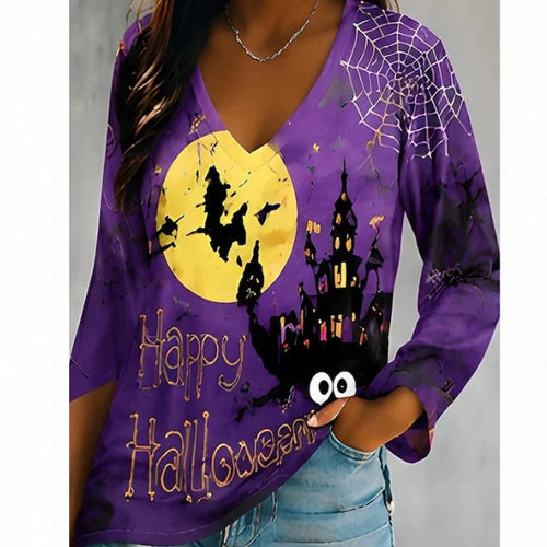 Women's Round-Neck Hoodie – Artistic Halloween Print