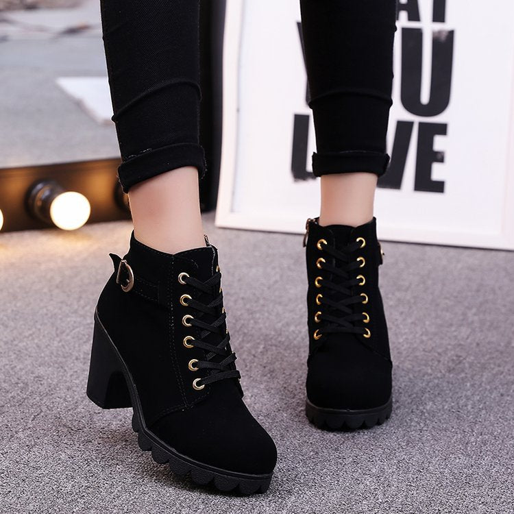 Women's Vegan Lace-Up Ankle Boots – Cross-Strap Design