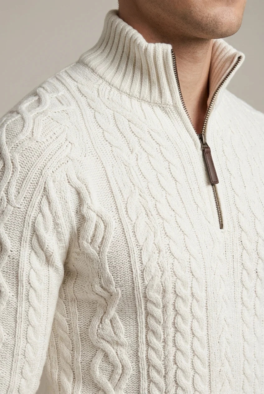 Men's Sweater with Zippered Collar – Thick Cable Knit