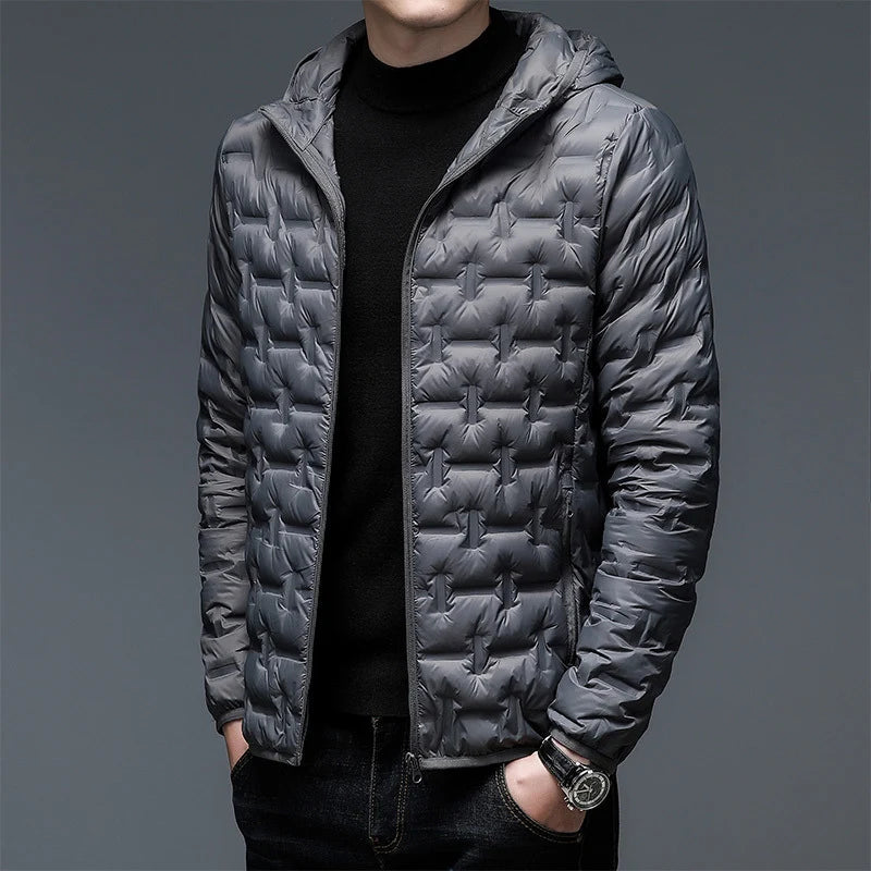 Men's Hooded Quilted Down Jacket – Lightweight Modern Zipper