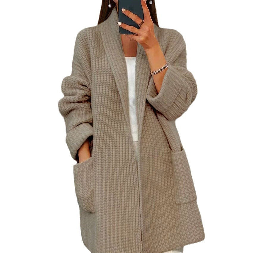 Women's Knit Cardigan – Relaxed Long Cut with Pockets