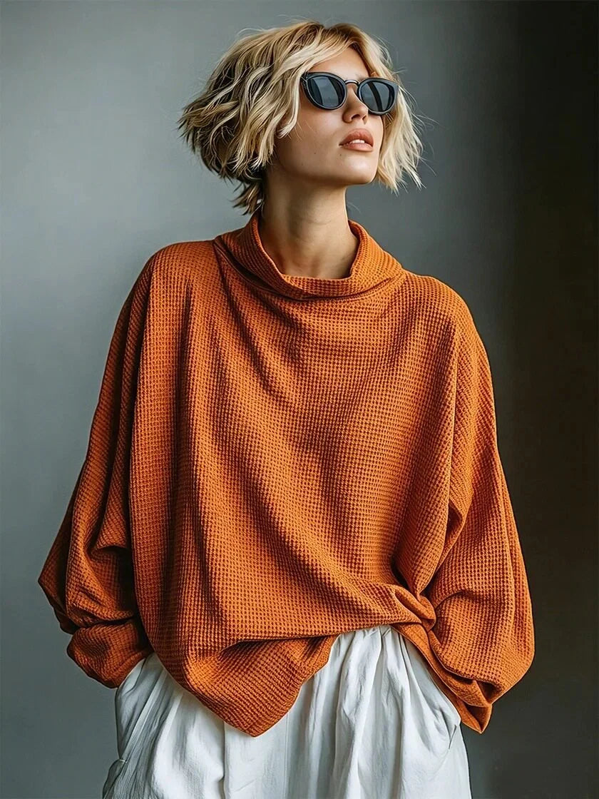 Women's Honeycomb-Knit Turtleneck Sweater – Relaxed Fit