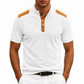 Men's Buttoned Stand-Collar T-shirt – Contrasting Panel Detail