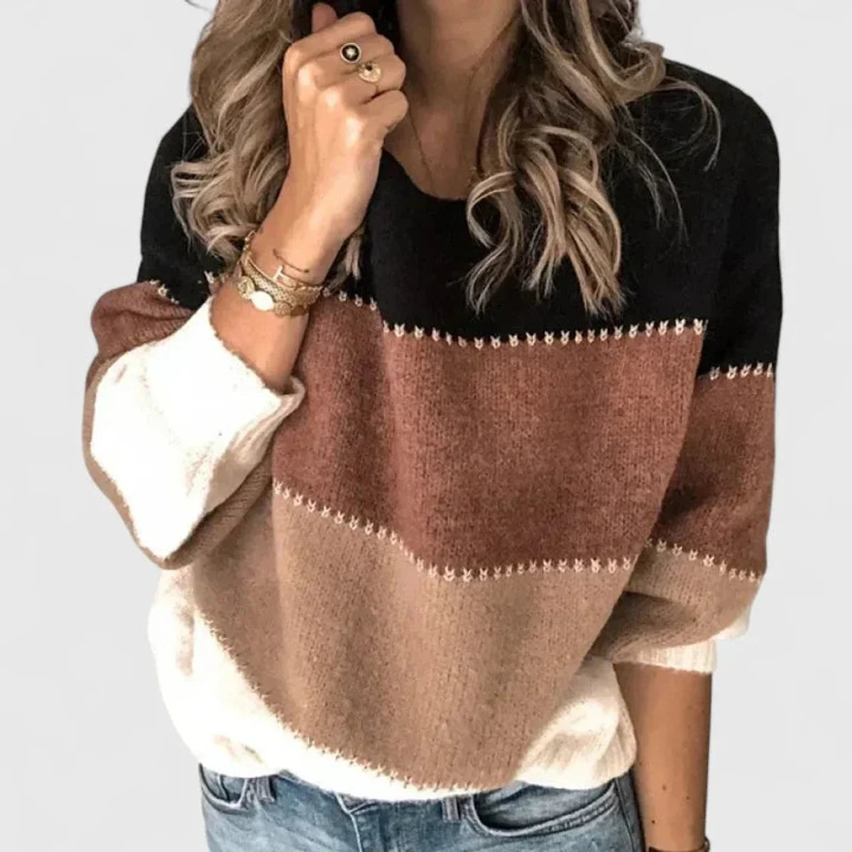 Women's Striped Sweater – Soft-Knit Crew Neck Casual Fit