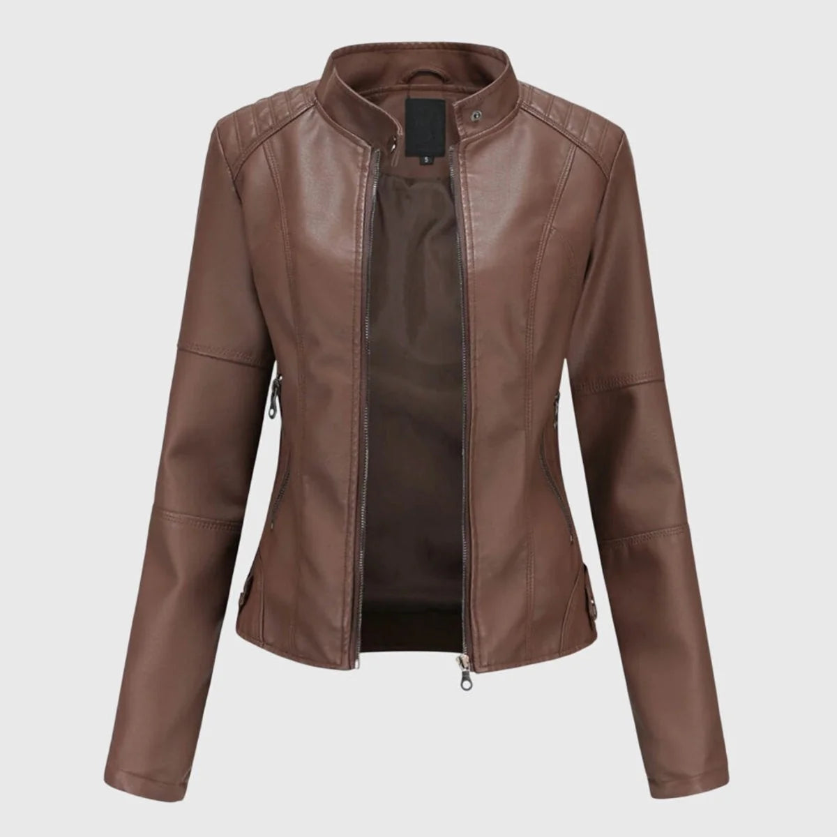 Women's Long Vegan Jacket – Slim Fit Modern Stand Collar