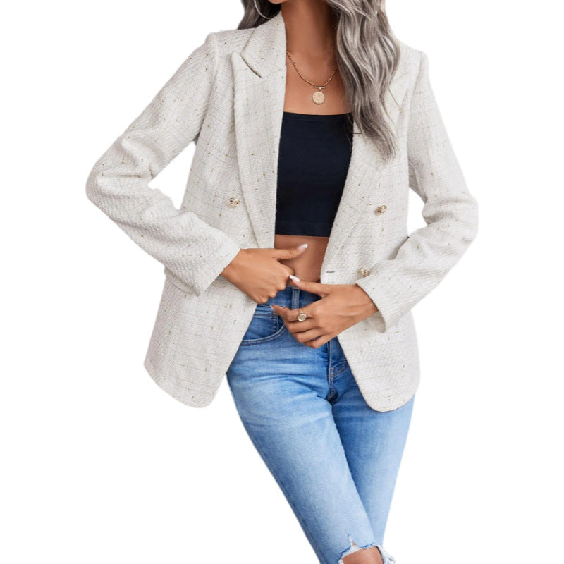 Women's Tweed Blazer - Structured Double-Breasted Fit