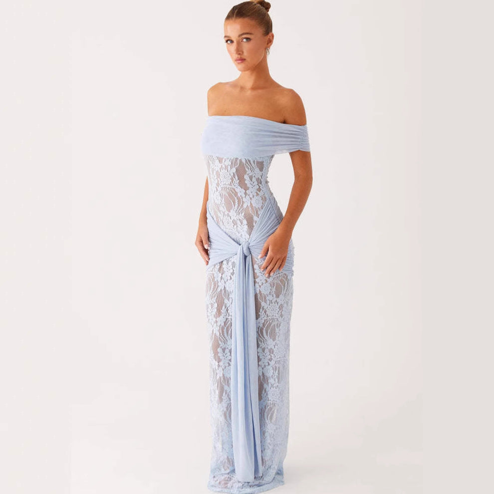 Women's Dress in Cut Lace – Sheer Effect & Satin Bow