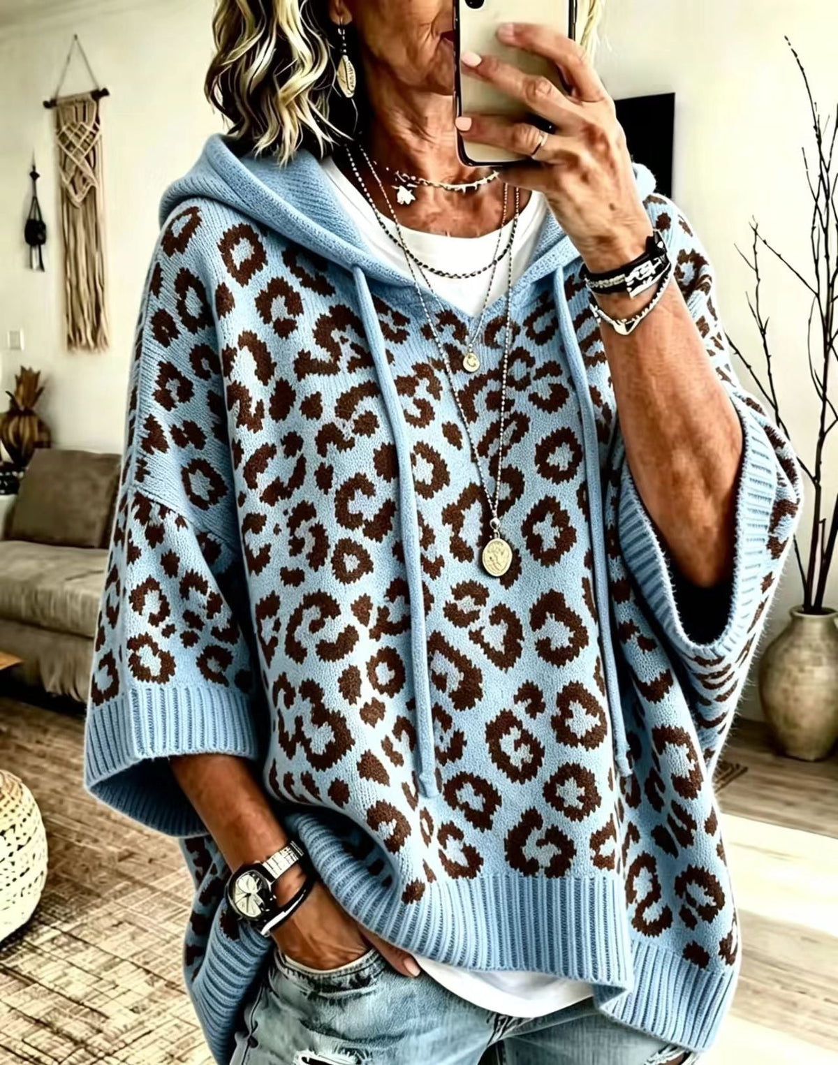 Women's Leopard Hooded Sweatshirt – Casual Knitwear