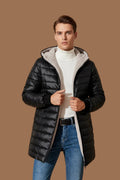 Men's Mid-Length Hooded Quilted Jacket - Fleece Lining